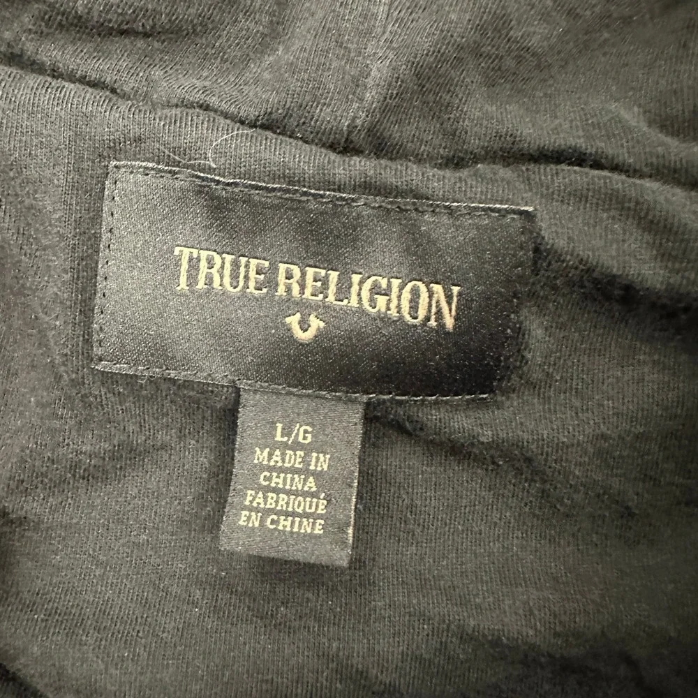 True Religion Mens Large Gray Herringbone Tweed Knit Full Zip Hoodie Horseshoe